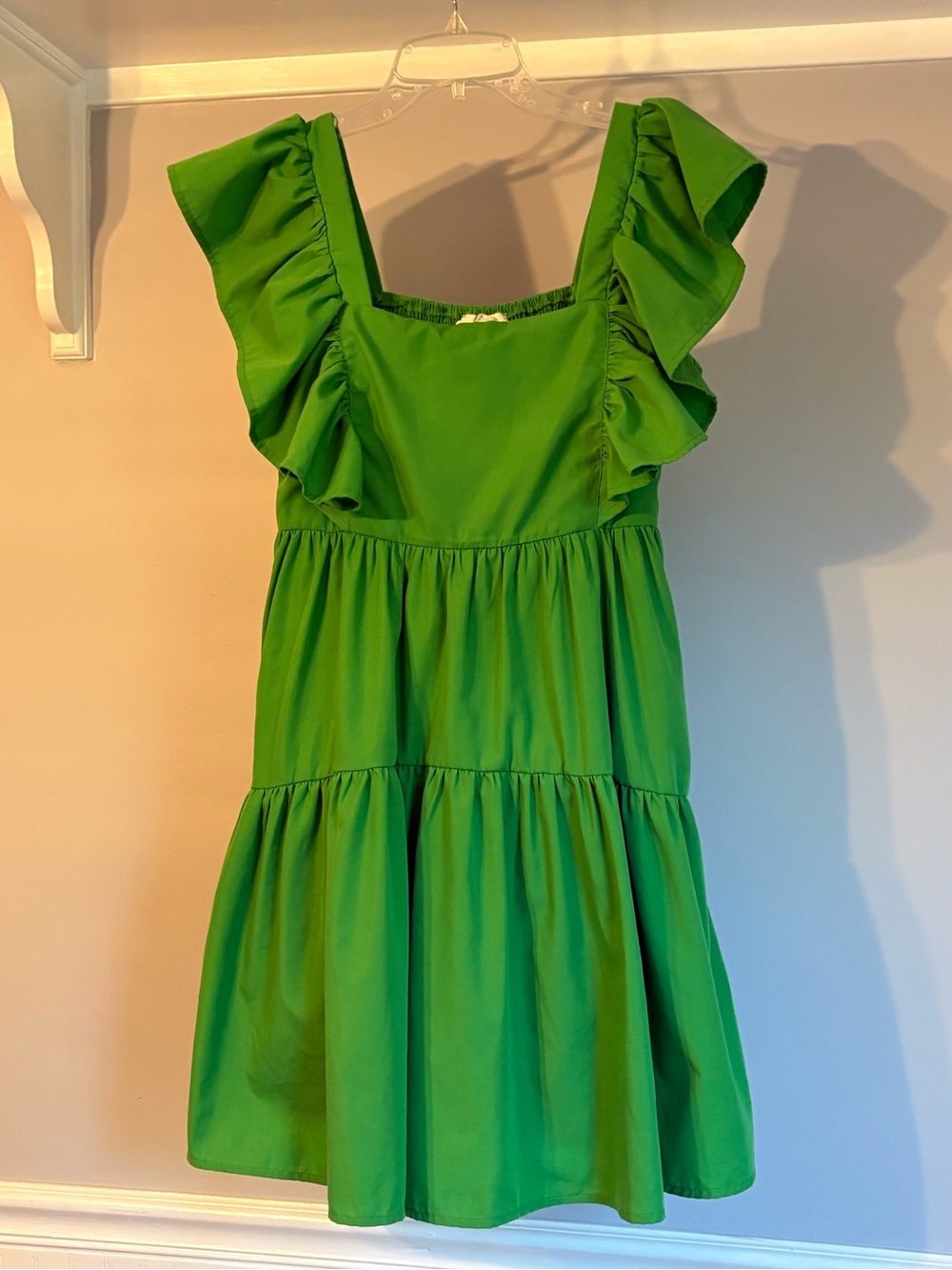 entro Bright Green Ruffle Sleeve Tiered Casual Dress